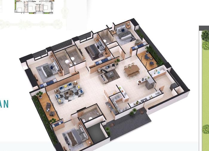 4 BHK isometric floor plan, Divyam Pravesh