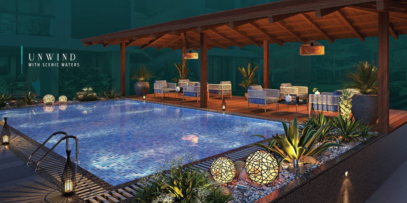 Swimming pool and cabana lounge, Divyam Pravesh